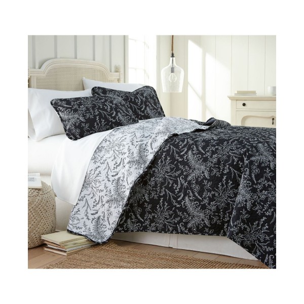 Lightweight Reversible Floral Quilt and Sham Set, Full/Queen