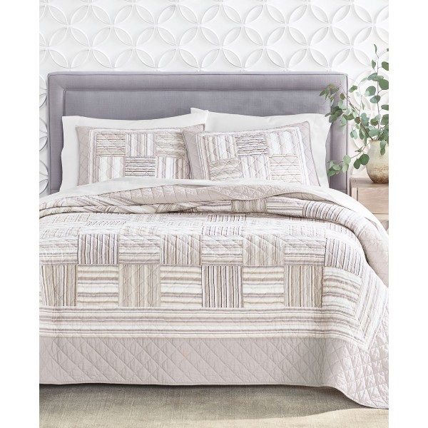 Neutral Stripe Patchwork Quilt, Twin