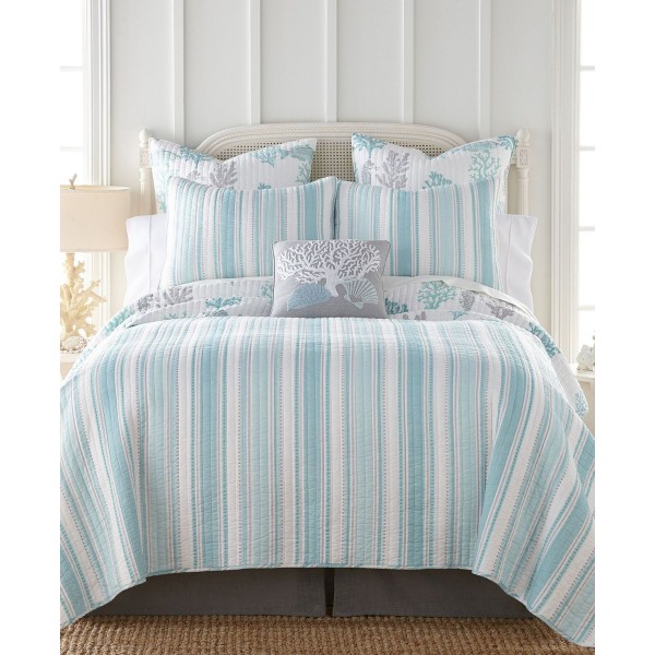 Coral Stripe Reversible 2-Pc. Quilt Set, Twin